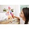 Barbie et son cheval, poupée blonde en tenue déquitation avec genoux articulés, jouet pour enfant, FXH13