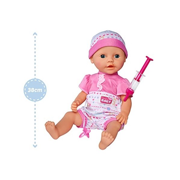 Simba 105032355 New Born Baby Poupée 38cm en Vinyle avec Accessoires de Docteur - boit et Fait Pipi - avec de Nombreux Access