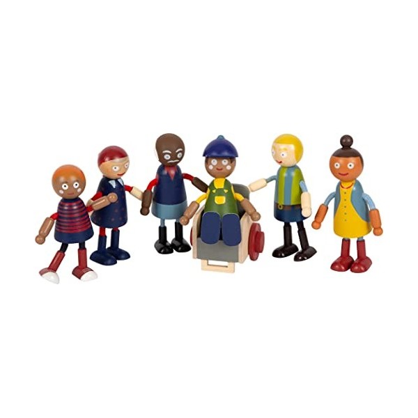 Small Foot Famille Souples avec Fauteuil Roulant, 6 poupées en Bois dâge & Couleur de Peau différents, 12396 Toys