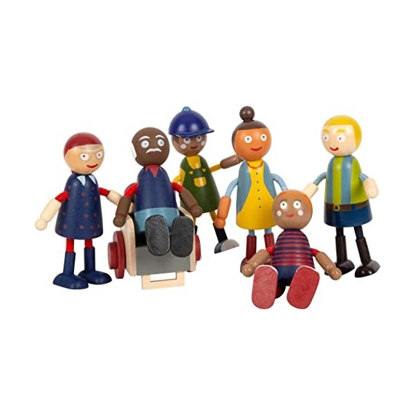 Small Foot Famille Souples avec Fauteuil Roulant, 6 poupées en Bois dâge & Couleur de Peau différents, 12396 Toys