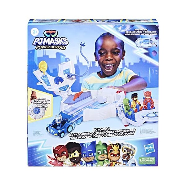 PJ Masks Pyjamasques La Ronde des héros, QG Pyjorbital avec Voiture et Figurine, Jouets pour Filles et garçons