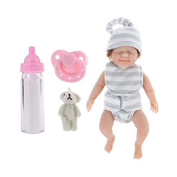 Poupées miniatures Reborn, Mini poupée bébé en vinyle et silicone de 6 pouces avec des vêtements de cheveux bouclés enracinés