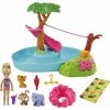 Barbie and Chelsea The Lost Birthday Splashtastic Pool Surprise Playset, Chelsea Doll, Slide, Zipline & Accessories, Gift for