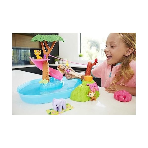 Barbie and Chelsea The Lost Birthday Splashtastic Pool Surprise Playset, Chelsea Doll, Slide, Zipline & Accessories, Gift for