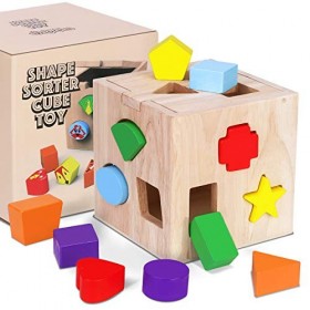 Jeu Cubes en Bois Montessori Bébé Forme Correspondant Géométriques Jouets de Blocs de Construction Taille Tri Puzzle éducatif