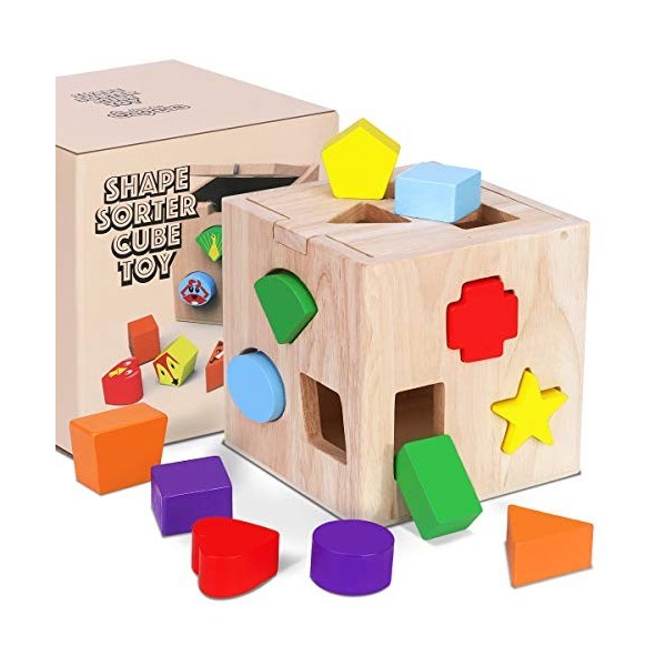 Jeu Cubes en Bois Montessori Bébé Forme Correspondant Géométriques Jouets de Blocs de Construction Taille Tri Puzzle éducatif
