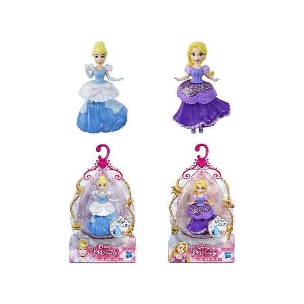 Disney Princess Royal Clips Lot de 2 figurines articulées Cendrillon et Raiponce 9 cm