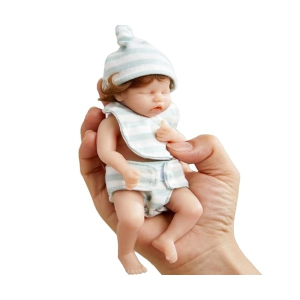 Poupées miniatures, mini-poupée de bébé en silicone, poupée de bébé nouveau-né réaliste de 6 pouces avec un chapeau et des vê