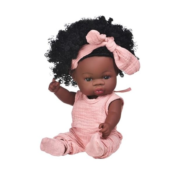 Reborn Black Girl, poupées noires, simulation 13 pouces de bébé en vinyle habillé en vinyle avec Bowknot Posable, jolies poup