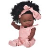 Reborn Black Girl, poupées noires, simulation 13 pouces de bébé en vinyle habillé en vinyle avec Bowknot Posable, jolies poup