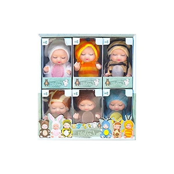 Frotox 6pcs 11cm 3.5inch Dormir Bébé Poupée avec des Vêtements Mignon Animal de Bande Dessinée Lapin Poupée Enfants Jouet pou