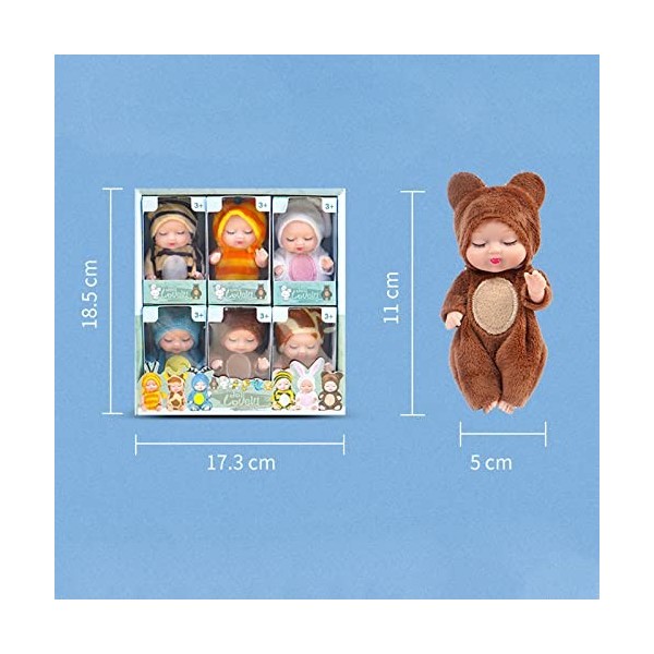 Frotox 6pcs 11cm 3.5inch Dormir Bébé Poupée avec des Vêtements Mignon Animal de Bande Dessinée Lapin Poupée Enfants Jouet pou