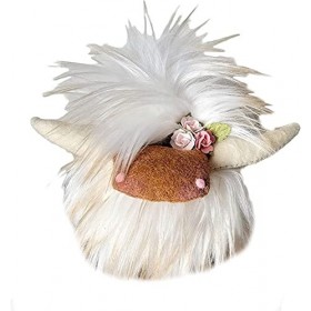 Gnomes de vache Highland avec fleurs, décoration de maison naine nordique de ferme, décoration de plateau à plusieurs niveaux