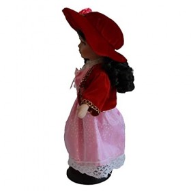 T TOOYFUL en Porcelaine 12 Pouces Debout avec Robe Rose et Chapeau Assorti et Cheveux Noirs Bouclés