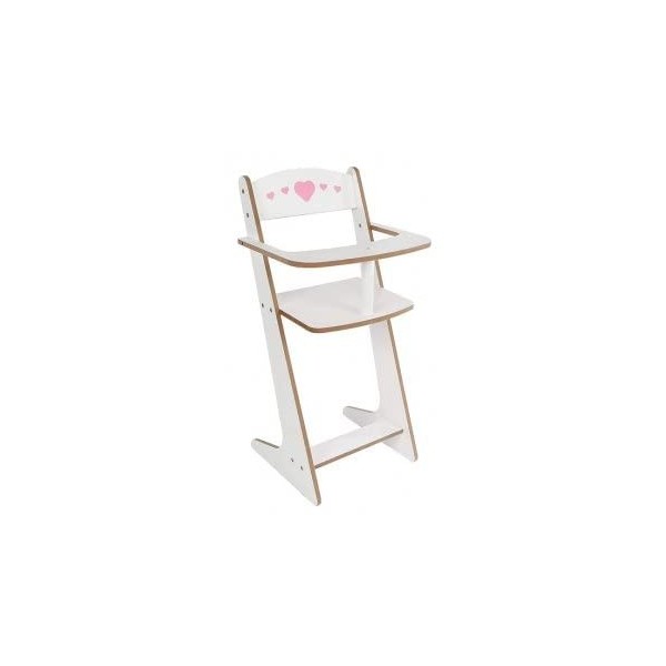 Chaise Haute Design Chic Coeurs 53 cm, Rose et Blanc pour Poupee - Meuble, Accessoire Repas Poupon - Set Jouet Fille + 1 Cart