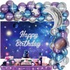 Décorations de fête danniversaire sur le thème de lespace extérieur pour garçons et filles avec toile de fond « Happy Birth