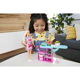 Barbie Métiers coffret​ Fleuriste avec poupée blonde, comptoir, 3&nbsp;pâtes à modeler, un moule, 2&nbsp;vases et un ourson, jouet pour