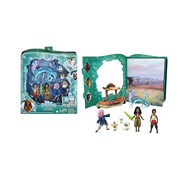 Disney Princesses Disney Coffret Livre d’Histoires Raya et le dernier dragon avec 7 personnages, petites poupées, figurines e