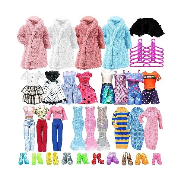 Tenue de poupée 68 pièces pour poupées Barbie, accessoires de poupée avec 1 robe formelle, 6 robes quotidiennes, 5 vêtements 