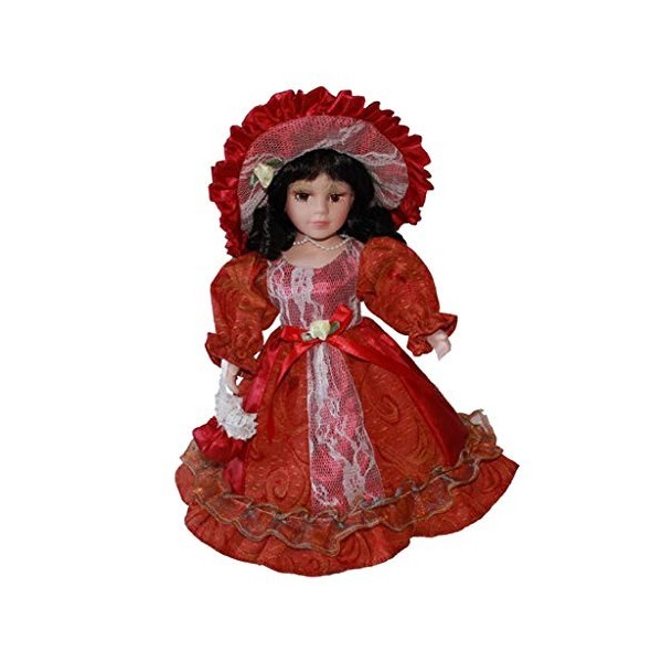 MagiDeal en Porcelaine Avez Robe de Princesse à Fleurs Jouet pour Enfant - 30cm, Rouge