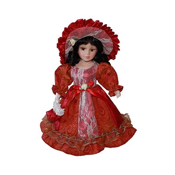 MagiDeal en Porcelaine Avez Robe de Princesse à Fleurs Jouet pour Enfant - 30cm, Rouge