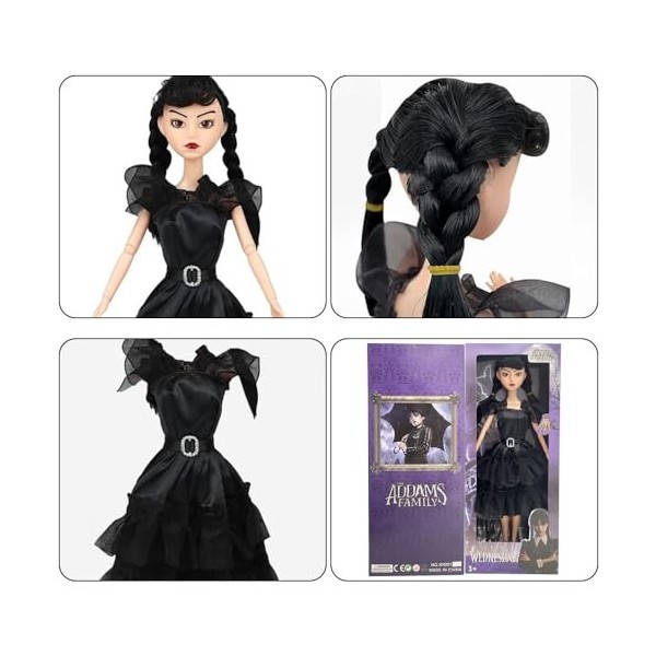 Jooheli Poupées Mercredi Addams, Poupées Famille Addams, Jouets Mercredi, pour Enfants et Adultes, Halloween, Carnaval, Pâque