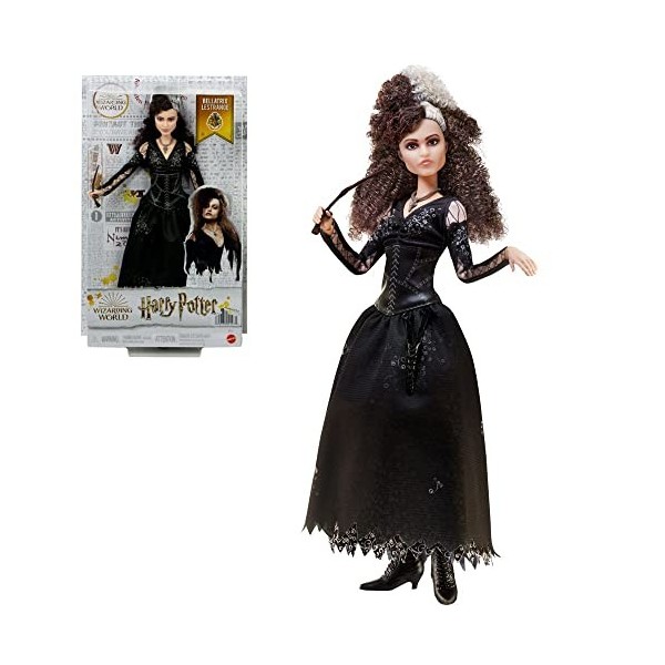 Harry Potter - Poupée Bellatrix Lestrange - Poupée Articulée - Tenue et Baguette Magique - Fidèle au Film - À Collectionner -