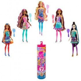 Barbie Color Reveal poupée avec 7 éléments mystère, série Fête, 4 sachets surprise, modèle aléatoire, jouet pour enfant, GTR9