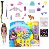 Barbie Coffret Color Reveal, Poupée Mannequin brune, série Tie-dye Fluo avec 25 surprises, 1 poupée et 1 chiot et changement 