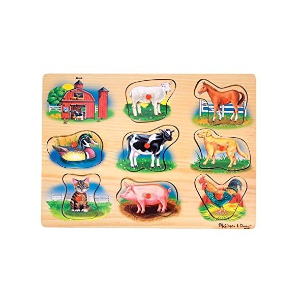 Melissa & Doug Puzzle Sonore Animaux de la Ferme, Cadeau pour enfants de 2 3 4 ans,Jouet en bois Montessori, Jouets déveil e