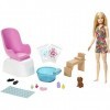 Barbie Métiers Coffret Soins & Beauté, poupée blonde articulée, figurine chiot, accessoires de pédicure et de manucure, jouet