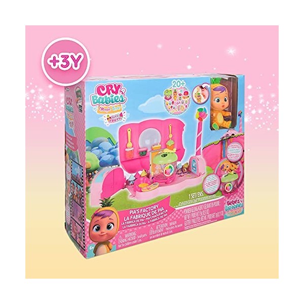 Bébé Llorones Larmes Magiques Tutti Frutti, lusine de Pia - Playset avec poupée Exclusive Pia et 20 Accessoires pour créer d