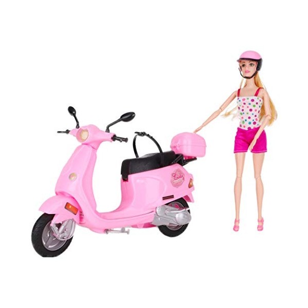 Toyland Poupée Mannequin 30 cm sur cyclomoteur Rose Poppys Playtime Scooter Rose, Moto, véhicule…