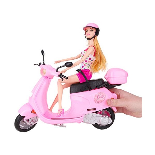 Toyland Poupée Mannequin 30 cm sur cyclomoteur Rose Poppys Playtime Scooter Rose, Moto, véhicule…