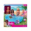 Coffret pour Barbie : Piscine Glamour avec Toboggan et Un poupée Blonde en Maillot de Bain - Accessoires - Set poupée Mannequ
