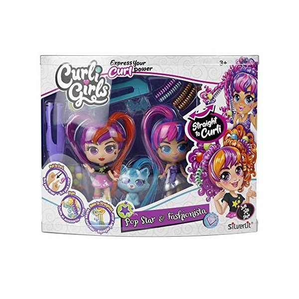 Rocco Giocattoli - Curli Girls Twin Set de poupées, Multicolore 82080