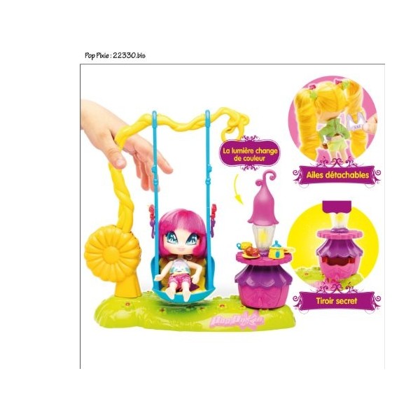 Bandai - Pop pixie - 22332 - Poupée - Accessoire - Balançoire Magique et Poupée - Amore & Lockette