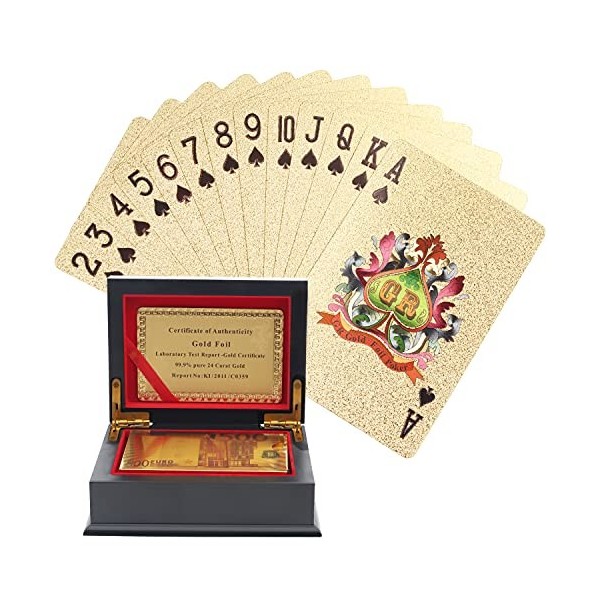 Kurtzy Jeux de Carte 54 en Or - Jeu de Carte Etanche en Feuille d’Or - Magie, Poker et Parties en Famille - Carte Poker Profe