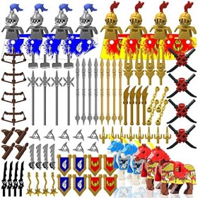 Minifigures Weapon Pack Accessories Kit Knight Weapons Set Including Armor Helmet Shield Barding Horses Designed for Minifigu