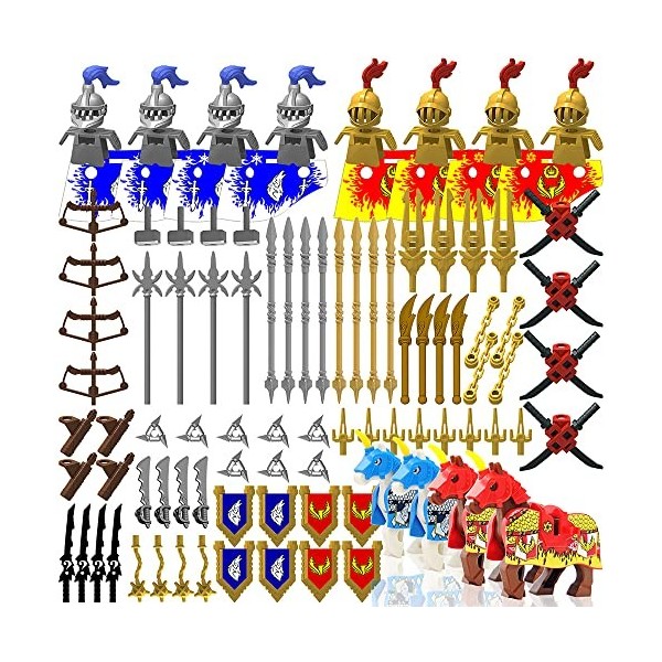 Minifigures Weapon Pack Accessories Kit Knight Weapons Set Including Armor Helmet Shield Barding Horses Designed for Minifigu