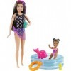 Barbie Skipper Babysitters Inc. Dolls & Playset, Babysitting Toddler Small Doll with Color-Change Swimsuit, Kiddie Pool, Whal