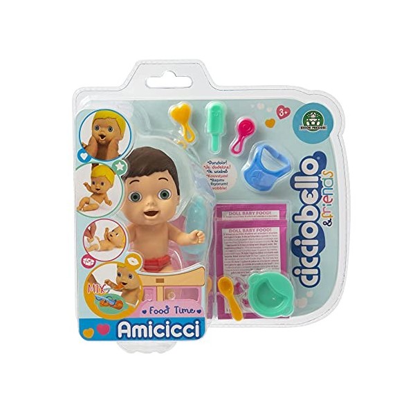 Cicciobello - Amicycci Food Time, Tenero Bebè cyccioeric avec Couche colorée, Mini Figurine et Set Papa, pour Filles à partir