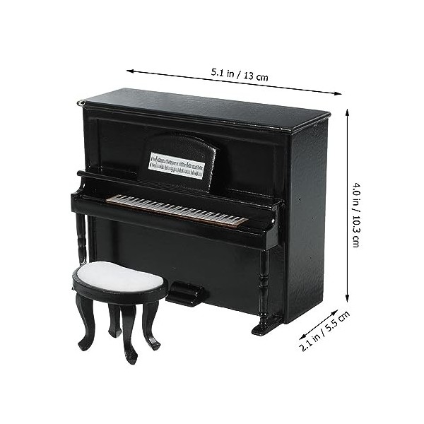 ibasenice Modèle De Piano Miniature avec Tabouret en Bois Piano Droit Réplique Maison De Poupée Piano À Queue Décoration Arti