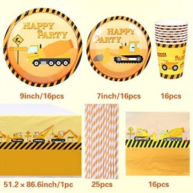 Forfamy Décoration Anniversaire Chantier, Vaisselles Tracteur Assiettes Carton Gobelet Serviettes Papier pour Garcon Enfant F