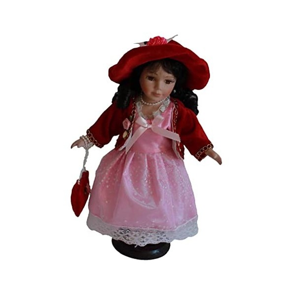 Harilla 12inches Porcelain Pink Dress Standing Doll W/Stand Home Decor