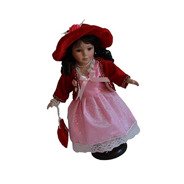 Harilla 12inches Porcelain Pink Dress Standing Doll W/Stand Home Decor