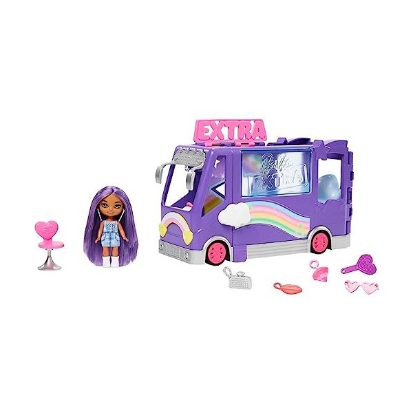 Barbie Coffret Barbie Bus de tournée avec Mini Poupée Extra, véhicule, bus de tournée, vêtements et accessoires, Jouet Enfant