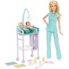 Barbie Métiers coffret poupée Pédiatre blonde avec cabinet médical, deux bébés et accessoires, jouet pour enfant, DVG10