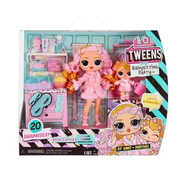 LOL Surprise Tween Babysitting Soirée Pyjama - Ivy WINKS & Babydoll - Découvrez 20 Surprises - Contient 2 poupées avec Les Fo