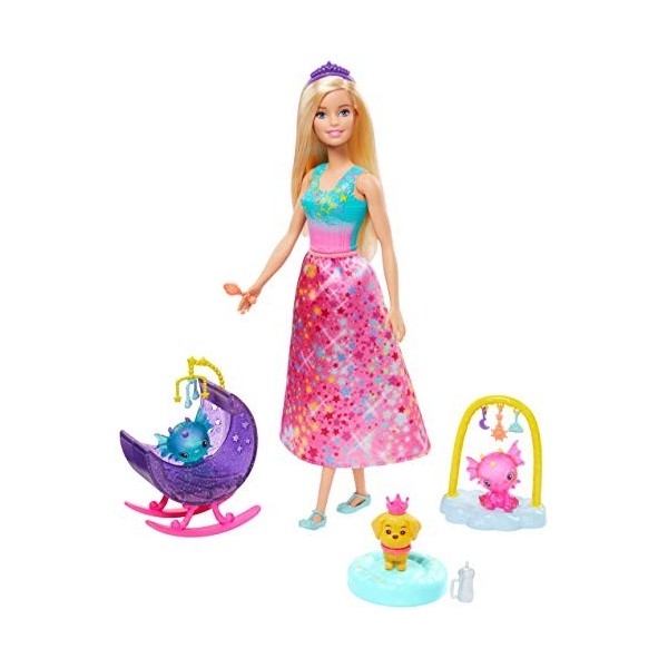 Barbie Dreamtopia Coffret Bébés Dragons avec poupée princesse, figurines bébés dragons, lit balancelle et accessoires, jouet 